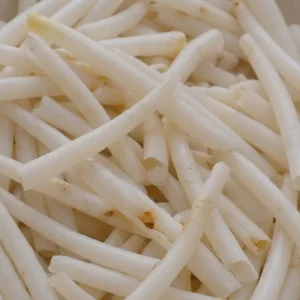 Top-down close-up view of natural white dentalium tusk shells for jewelry making